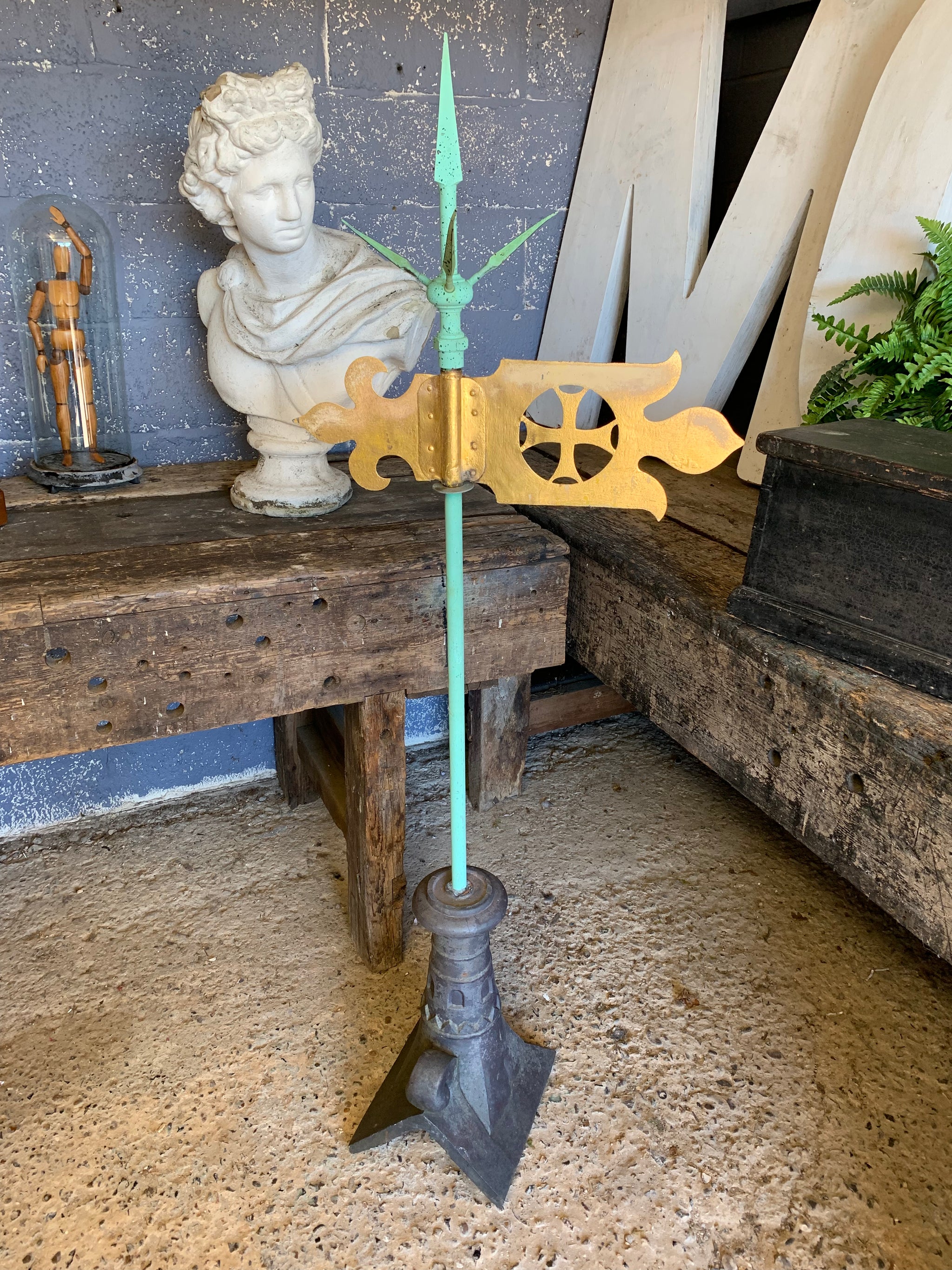 A salvaged copper lightening conductor weathervane