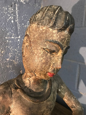 A large 19th Century carved wooden Buddha in maravijaya