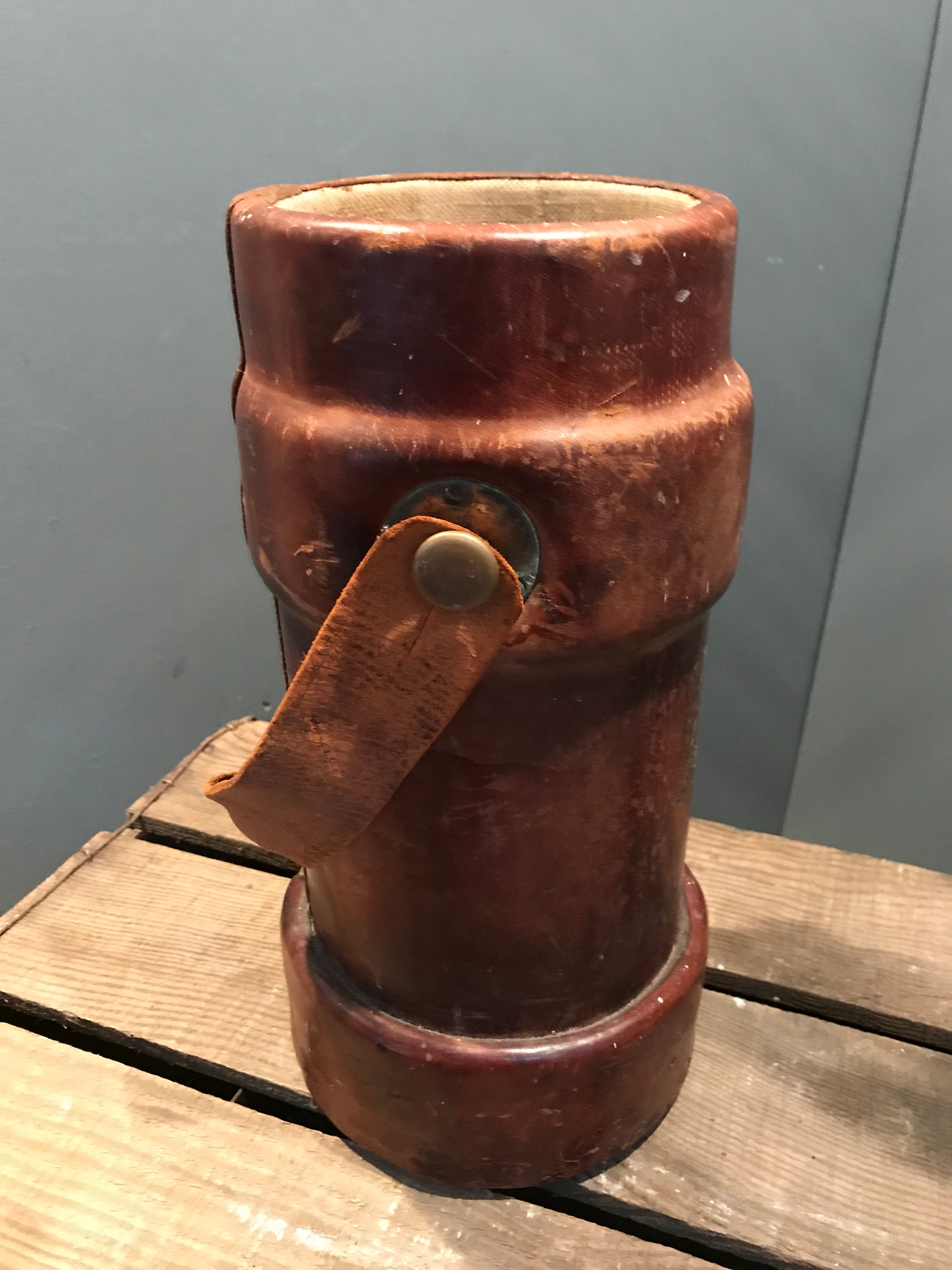 A Leather Crested British Royal Navy Cordite Carrier By Barrow Hepburn and Gale Ltd