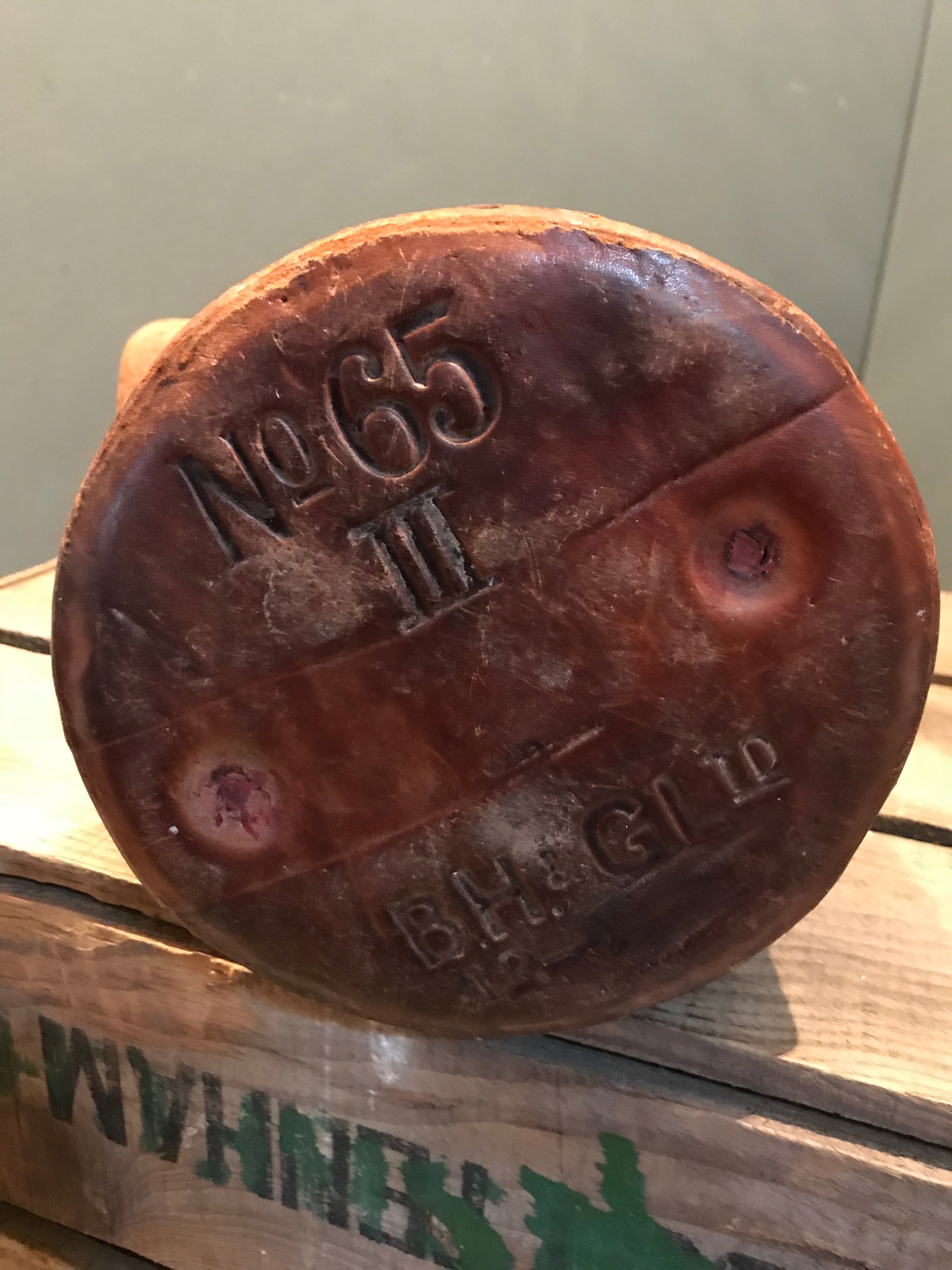 A Leather Crested British Royal Navy Cordite Carrier By Barrow Hepburn and Gale Ltd