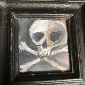 A miniature Memento Mori naive skull vanitas oil painting