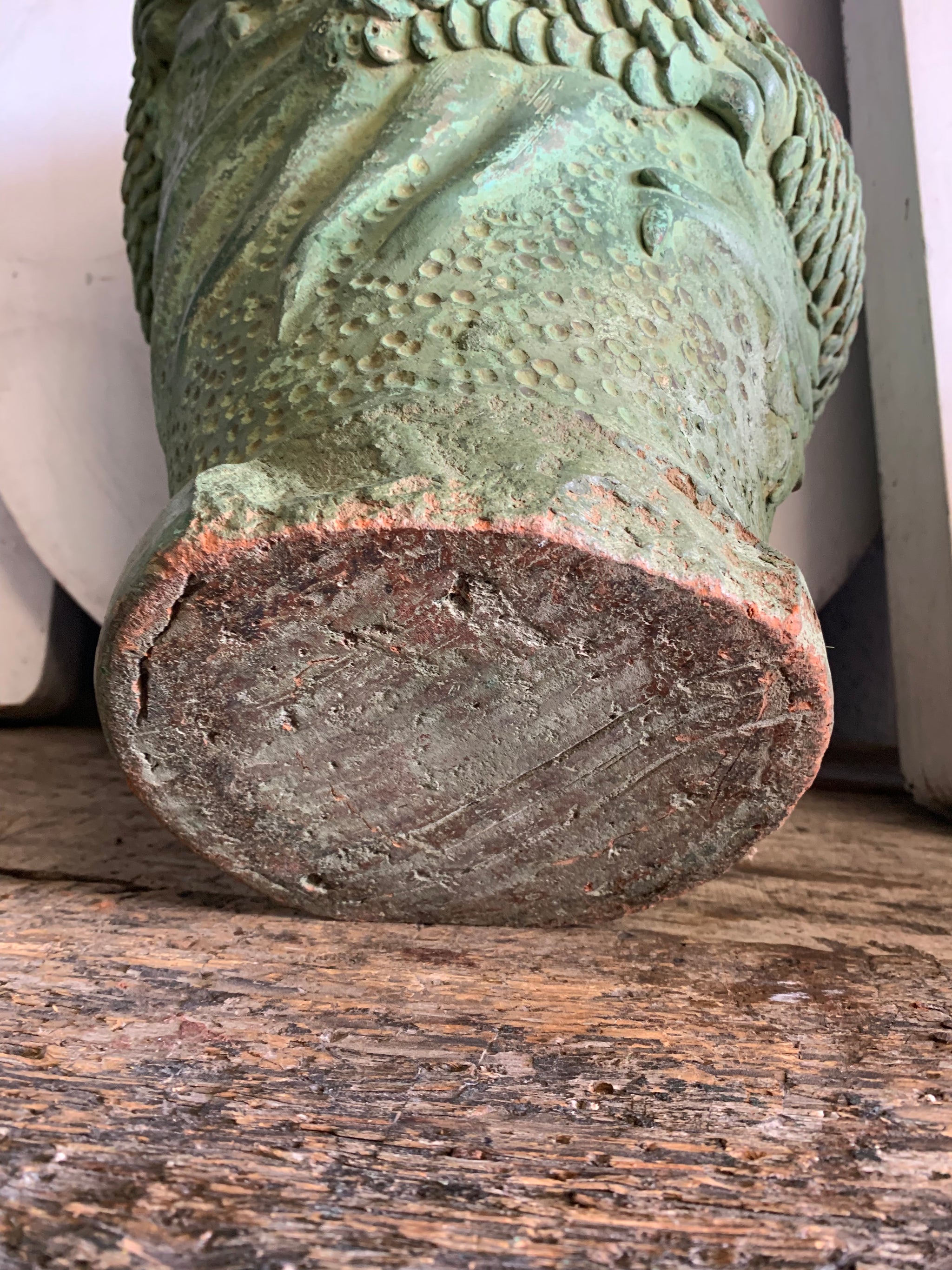 A large pair of green Yixing / Tokoname style terracotta dragon motif urns