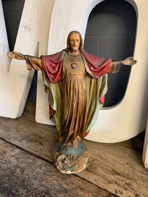 A large polychrome chalkware statue of Jesus 62cm