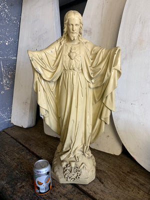 A large white chalkware statue of Jesus 66cm