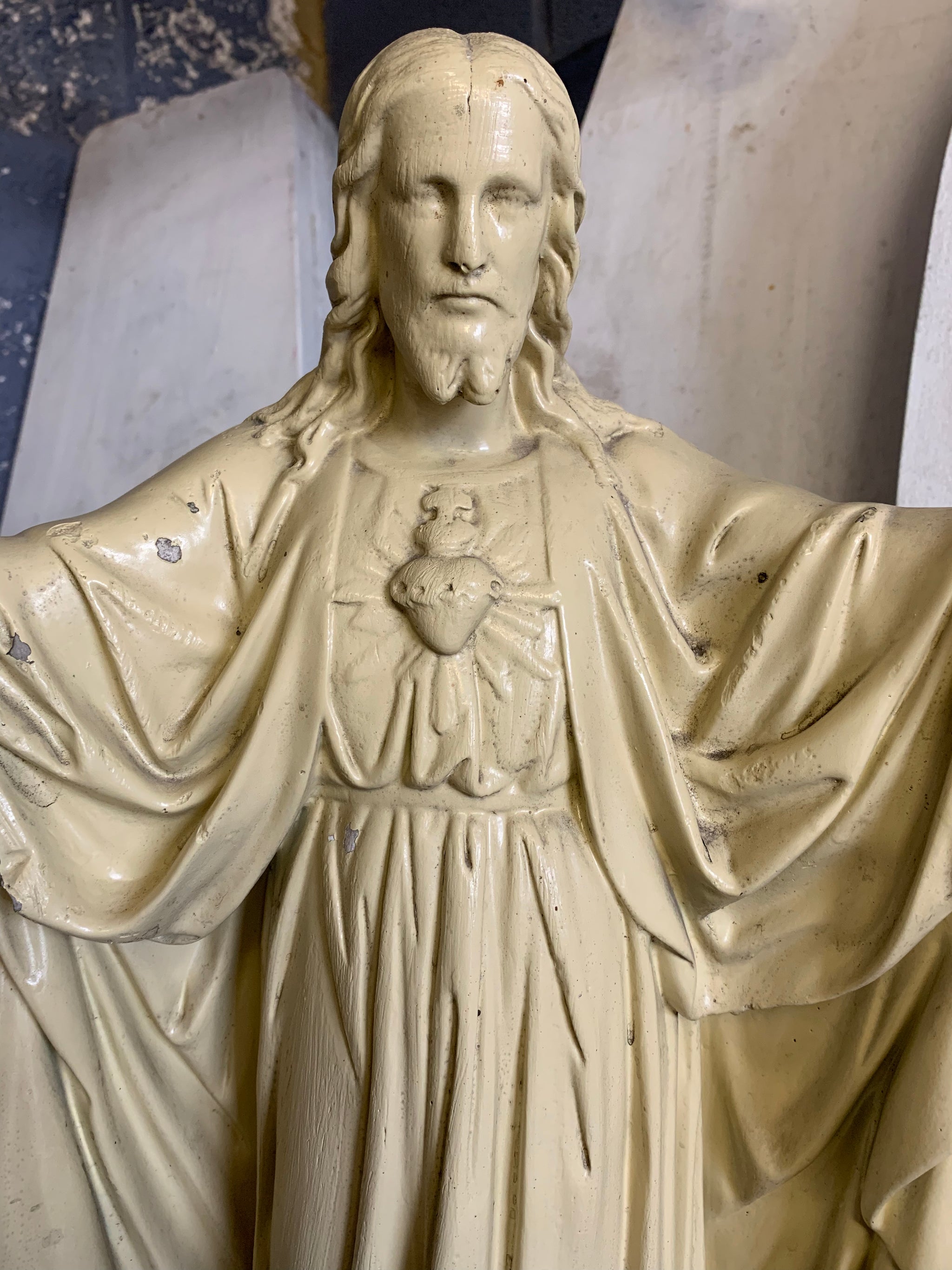 A large white chalkware statue of Jesus 66cm