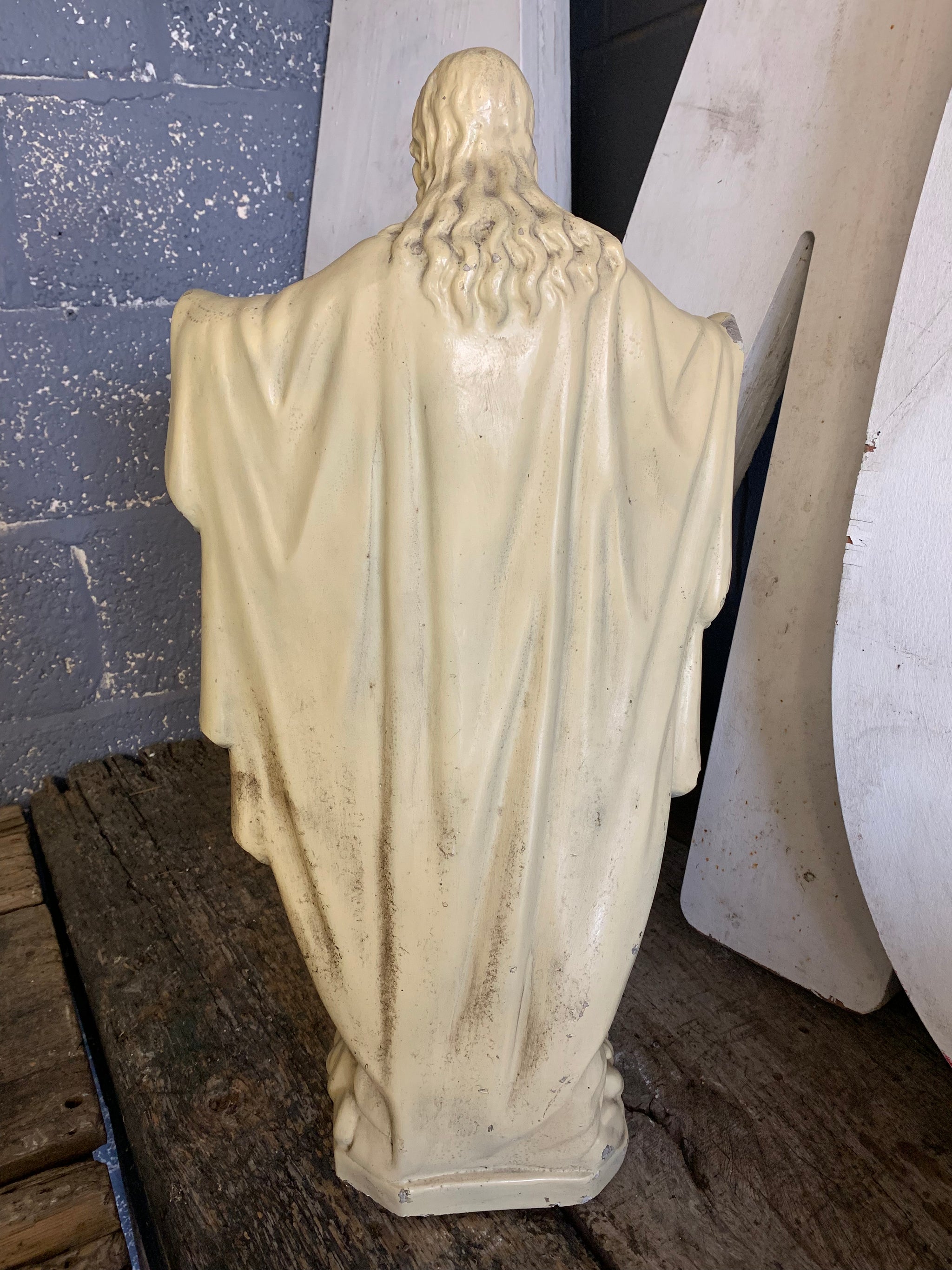 A large white chalkware statue of Jesus 66cm