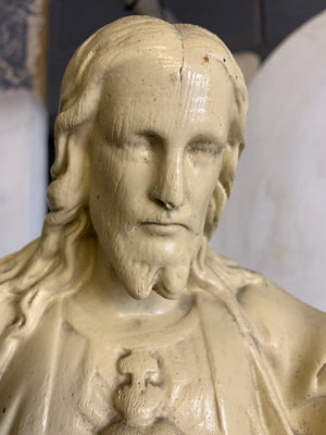 A large white chalkware statue of Jesus 66cm