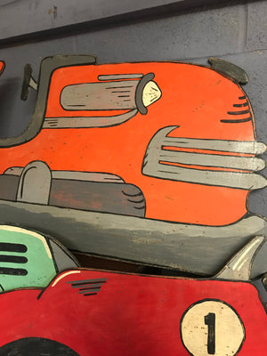 A hand painted dodgem vintage car cut out panel- orange