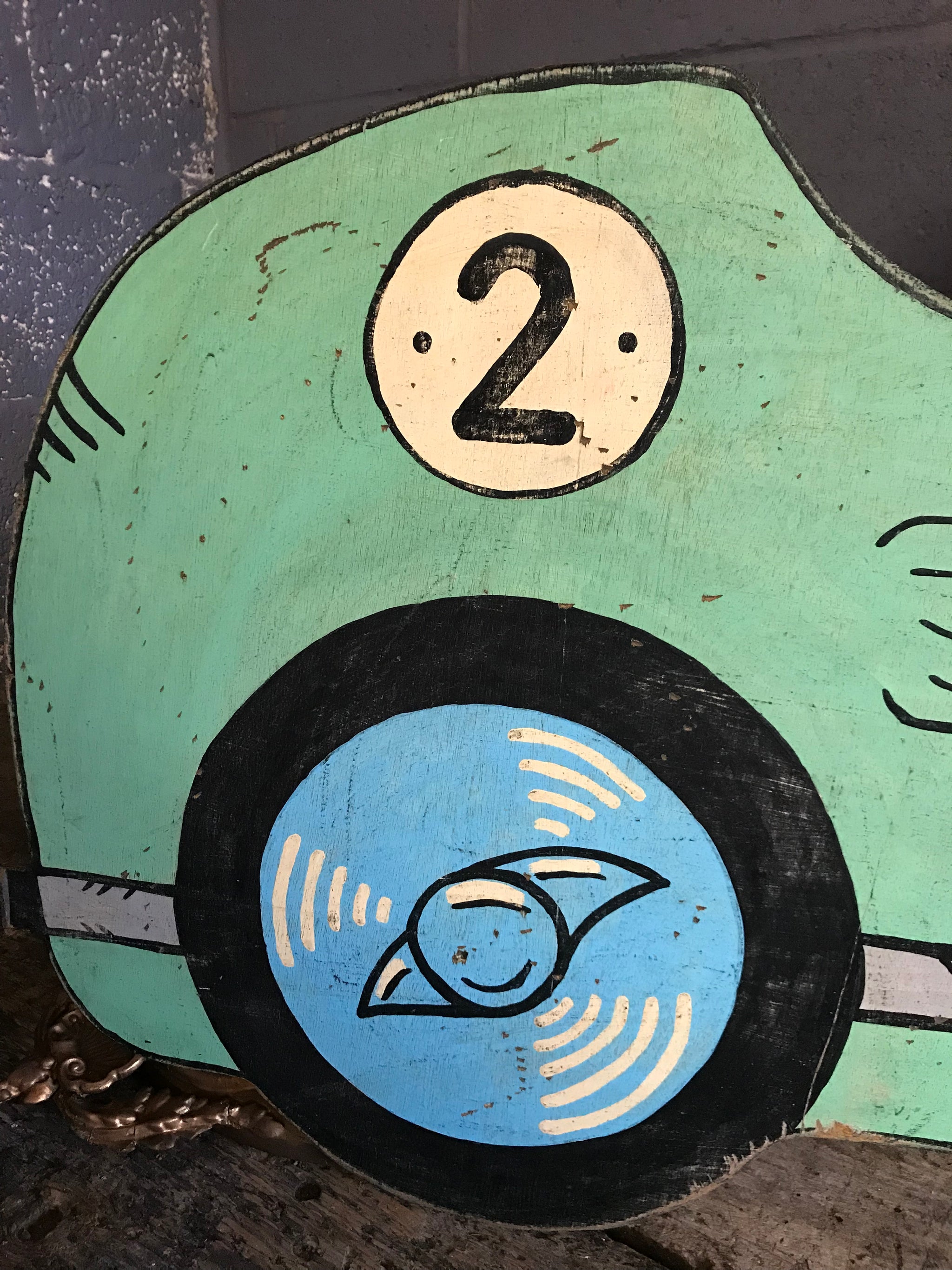 A hand painted speedway vintage racing car cut out panel- green