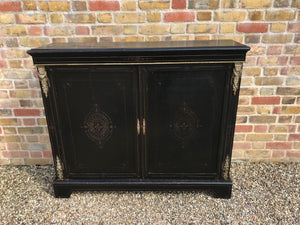 A Victorian Ebonised Double Fronted Black Pier Cabinet with Ormolu Mounts