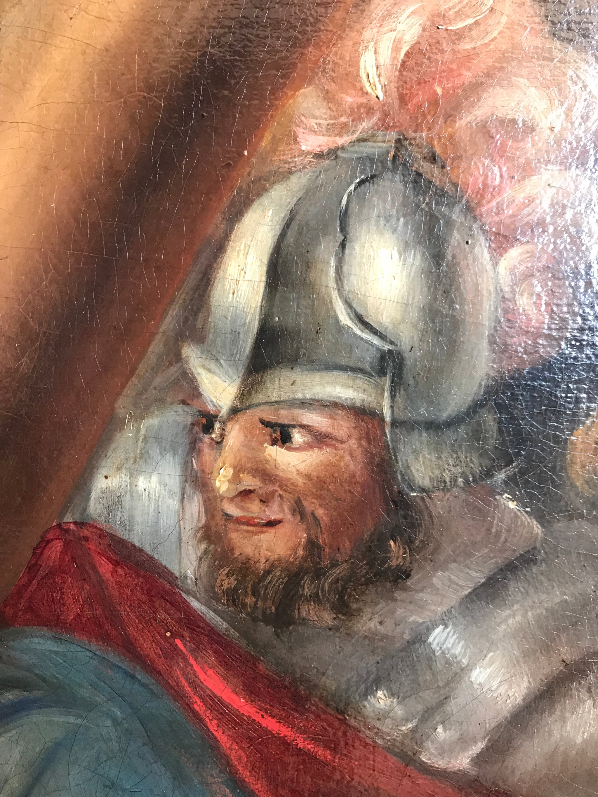 A religious oil portrait painting depicting Jesus Christ carrying His cross- large