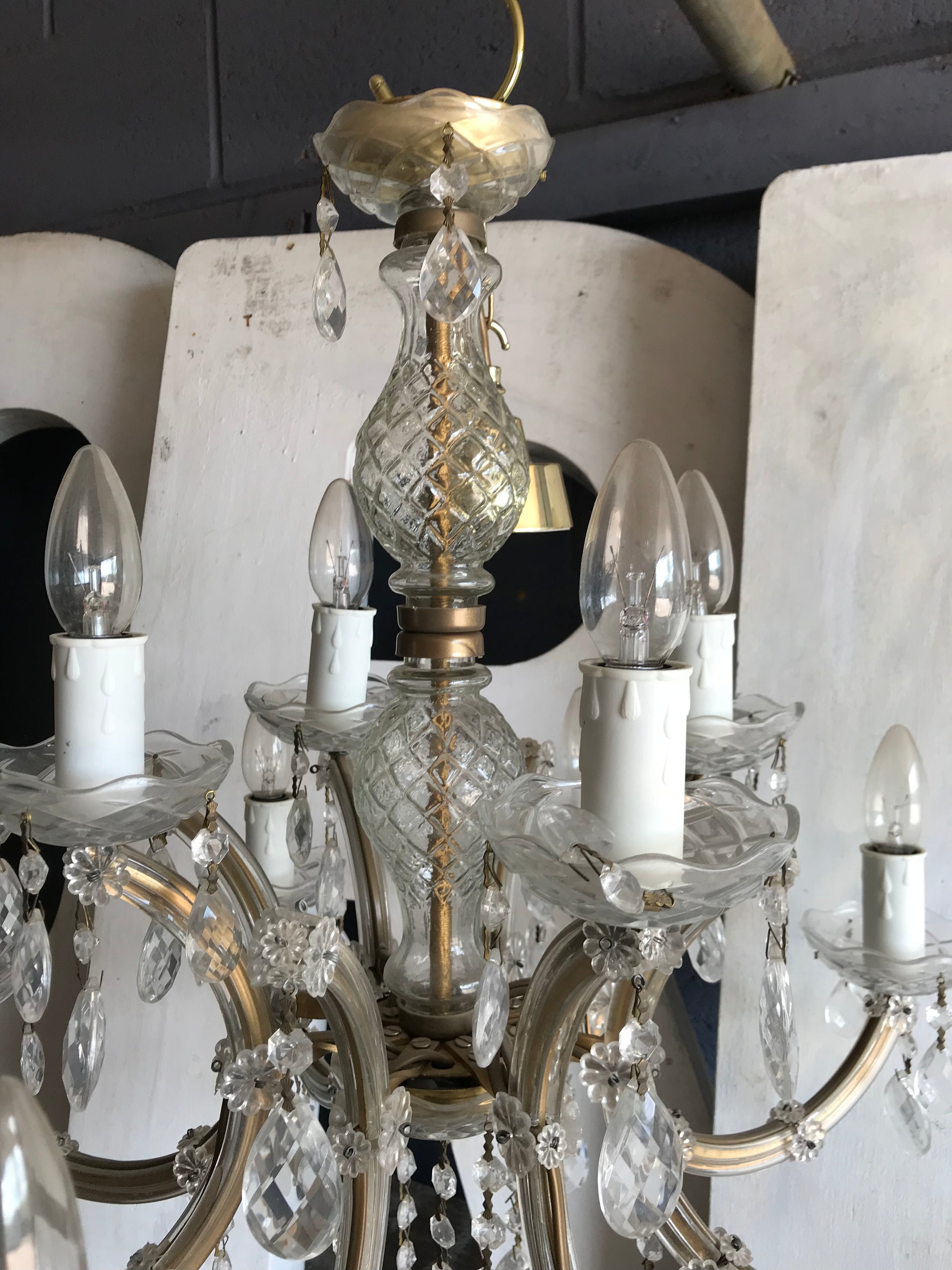 A large cut glass twelve light chandelier
