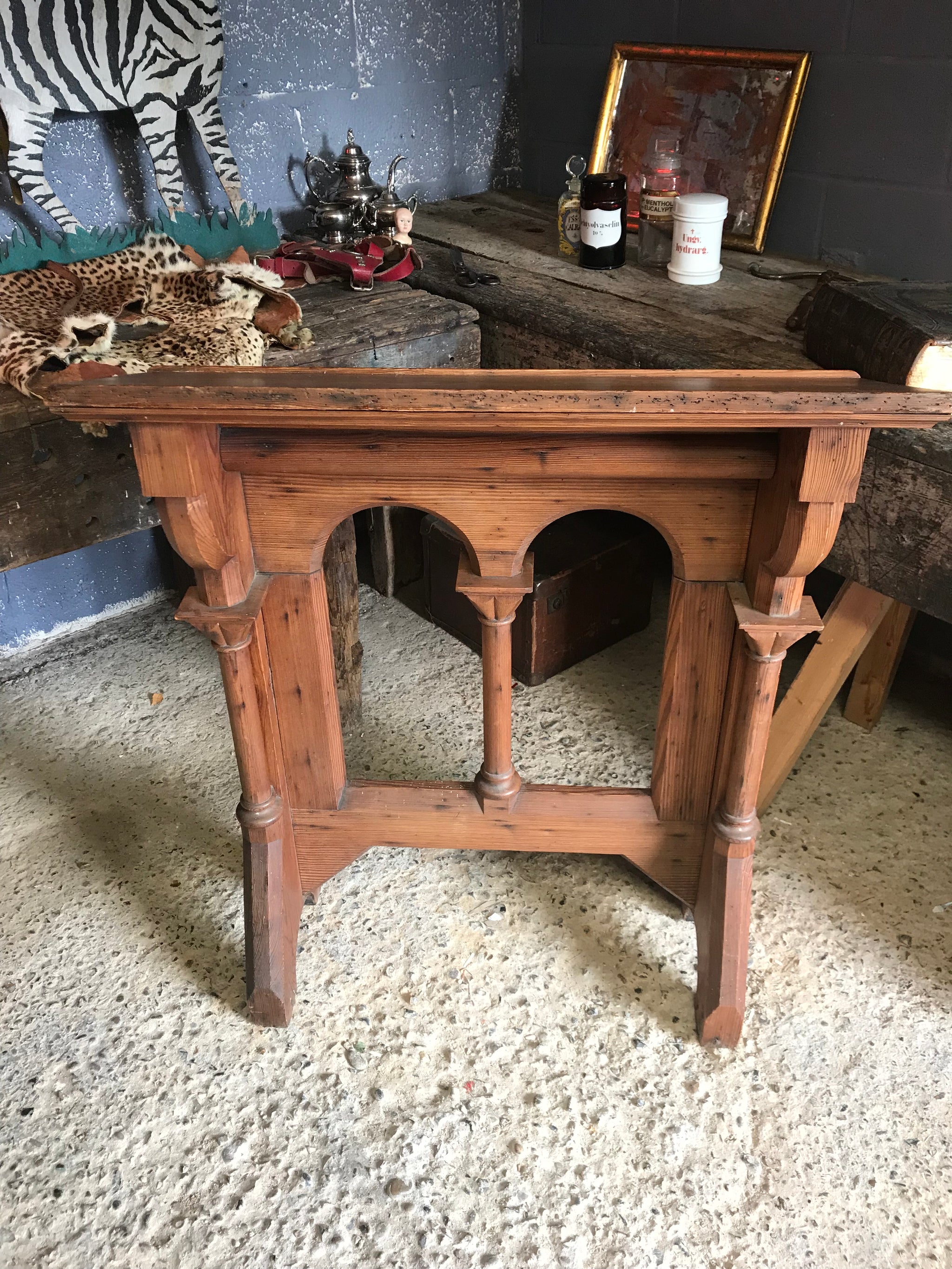 A large pine Gothic Revival lectern