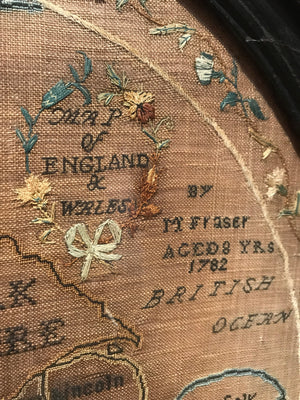 An 18th Century sampler map of England and Wales dated 1782
