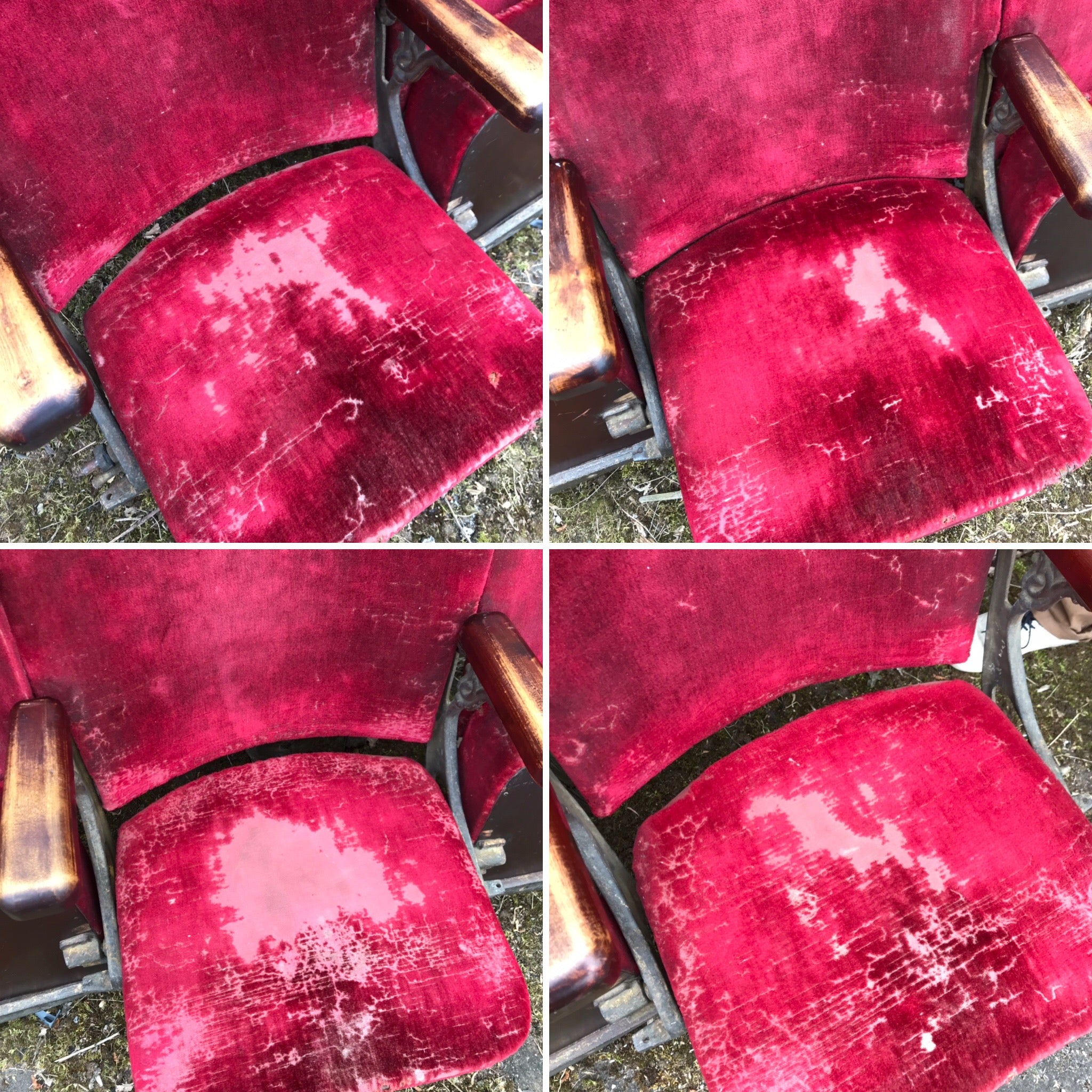 A row of red velvet flip cinema or theatre seats