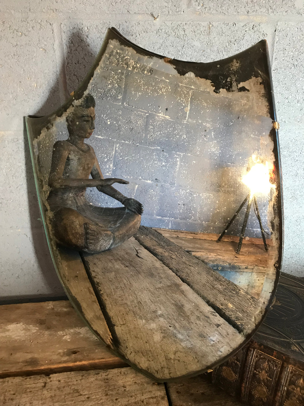A large shield design bevelled Art Deco mirror