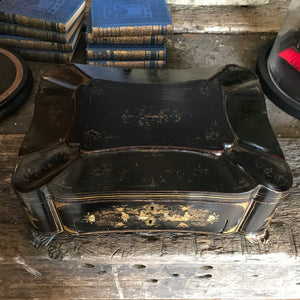 A large Oriental black lacquer Chinoiserie workbox