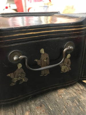 A large Oriental black lacquer Chinoiserie workbox