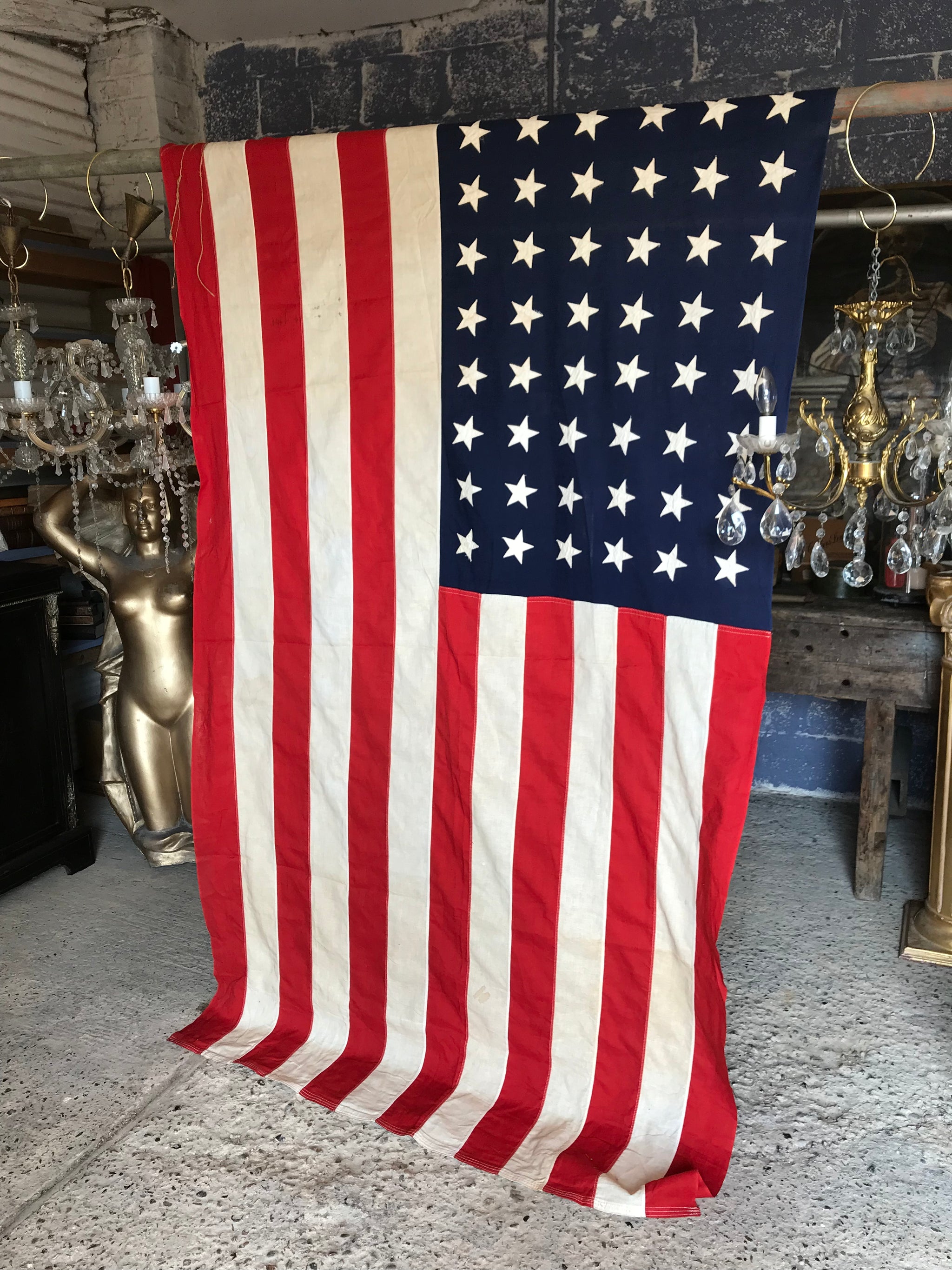 A hand stitched fabric 48 Star Stars and Stripes flag by Bulldog Bunting
