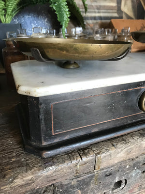 An Italian set of counter top marble & brass apothecary scales
