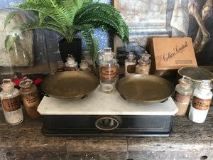 An Italian set of counter top marble & brass apothecary scales