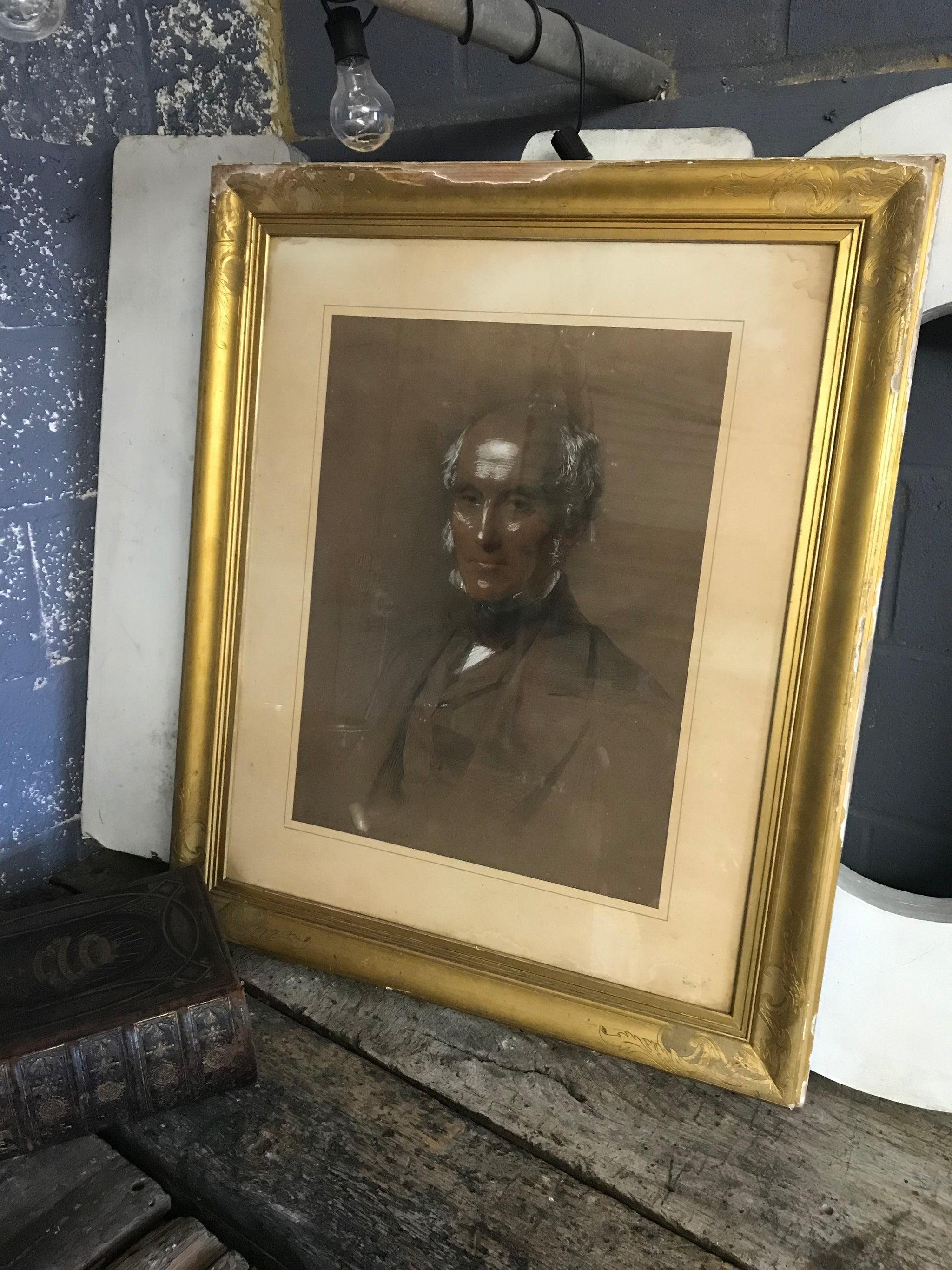 A large chalk portrait of Henry Dawson by George Richmond