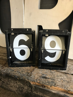 A pair of flip number cricket score boxes
