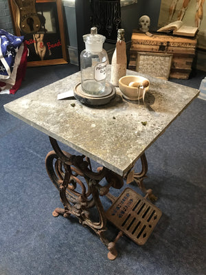 A French marble top cast iron garden sewing table