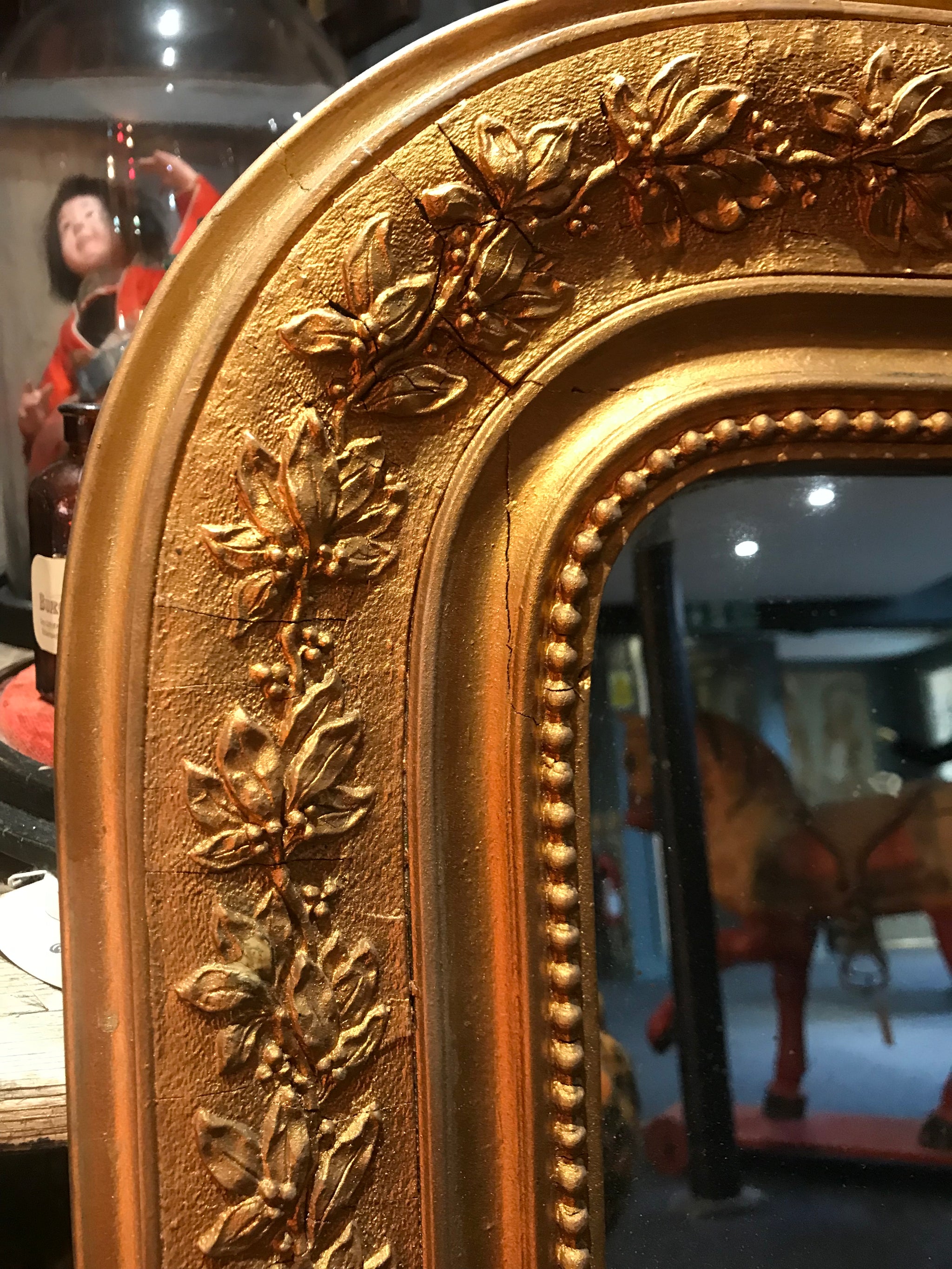 Large Louis Philippe Arch Top Gilt Mirror from France (H 38 1/2 x W 25 1/8)  - Antique Swan