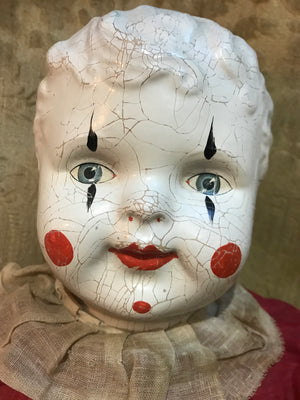 An early (Edwardian-1920s) American Doll Co. composite clown doll 25"