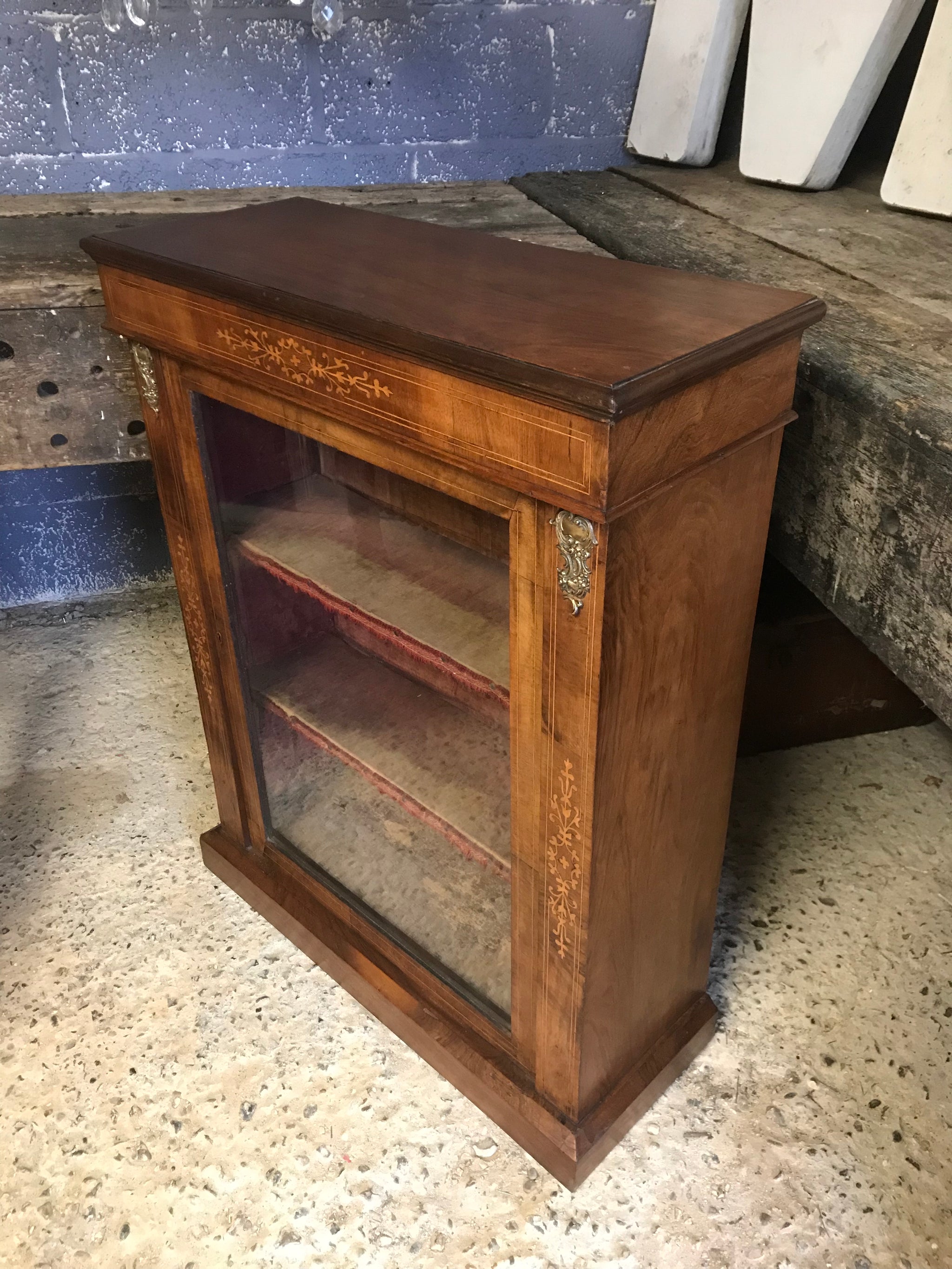 A Victorian single door inlaid walnut pier display cabinet Belle