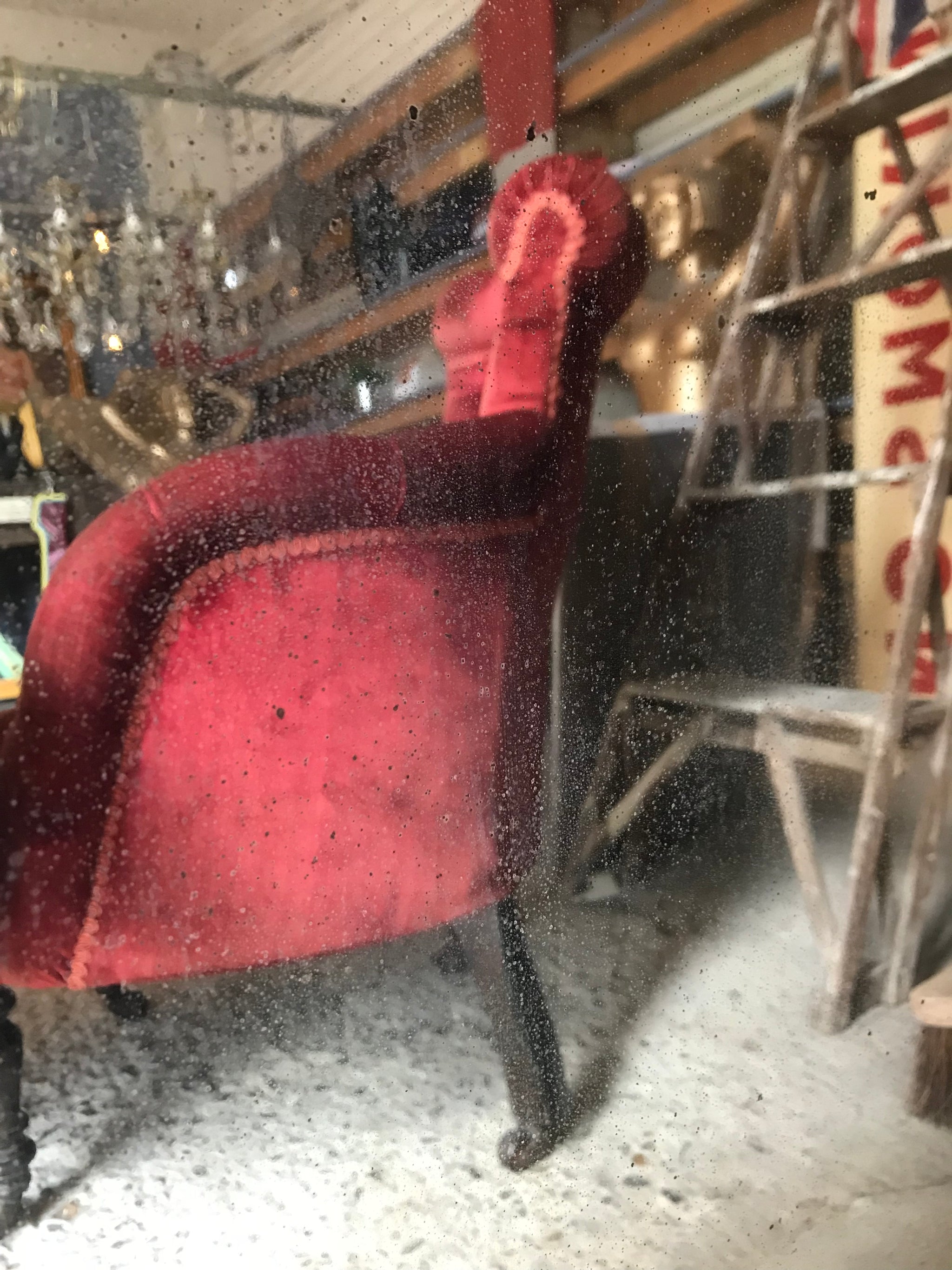 A large arched Louis Philippe overmantle mirror- foxed/distressed mercury glass plate