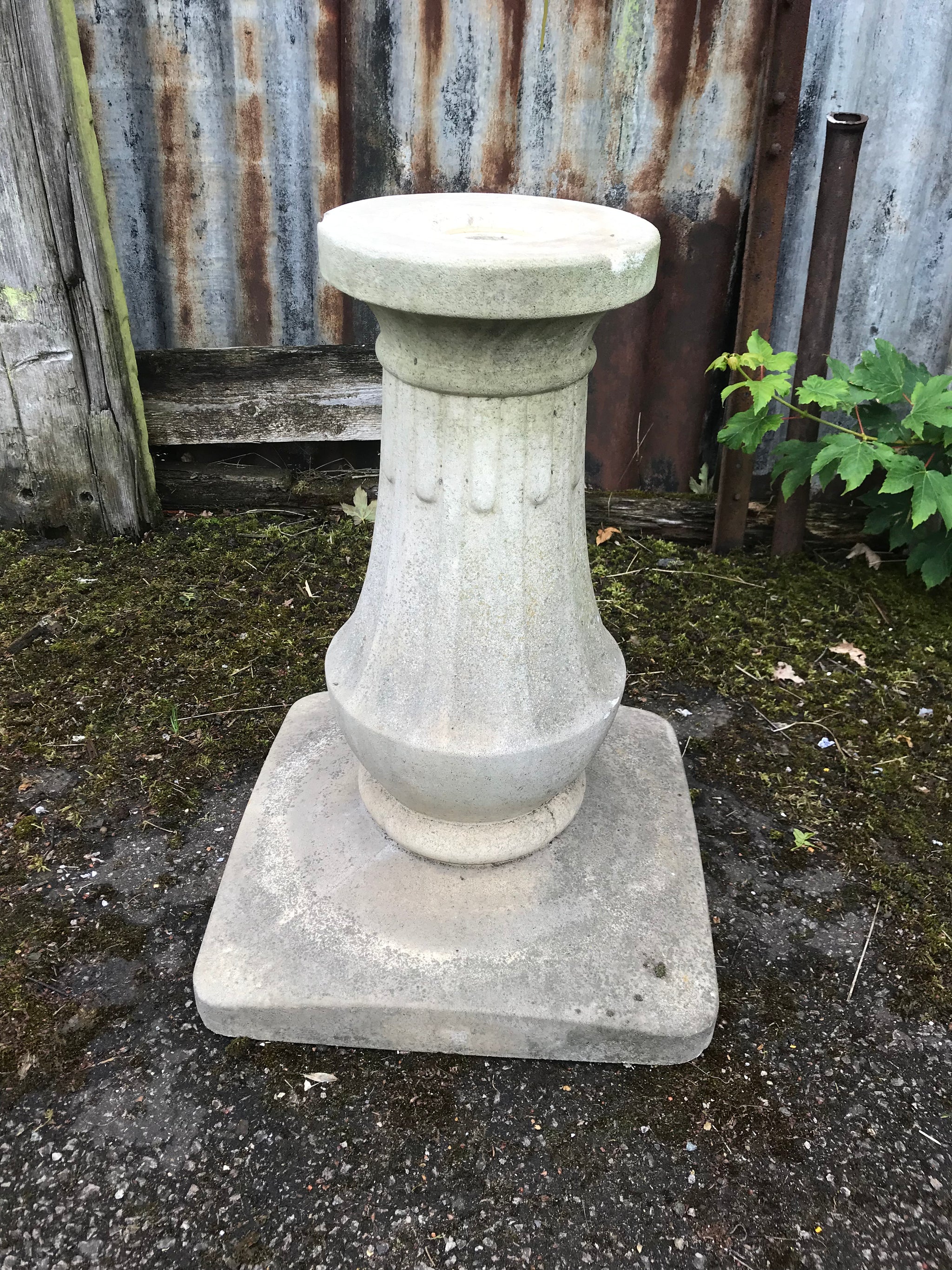 A French cast stone round top pedestal garden table by Grandon Fres