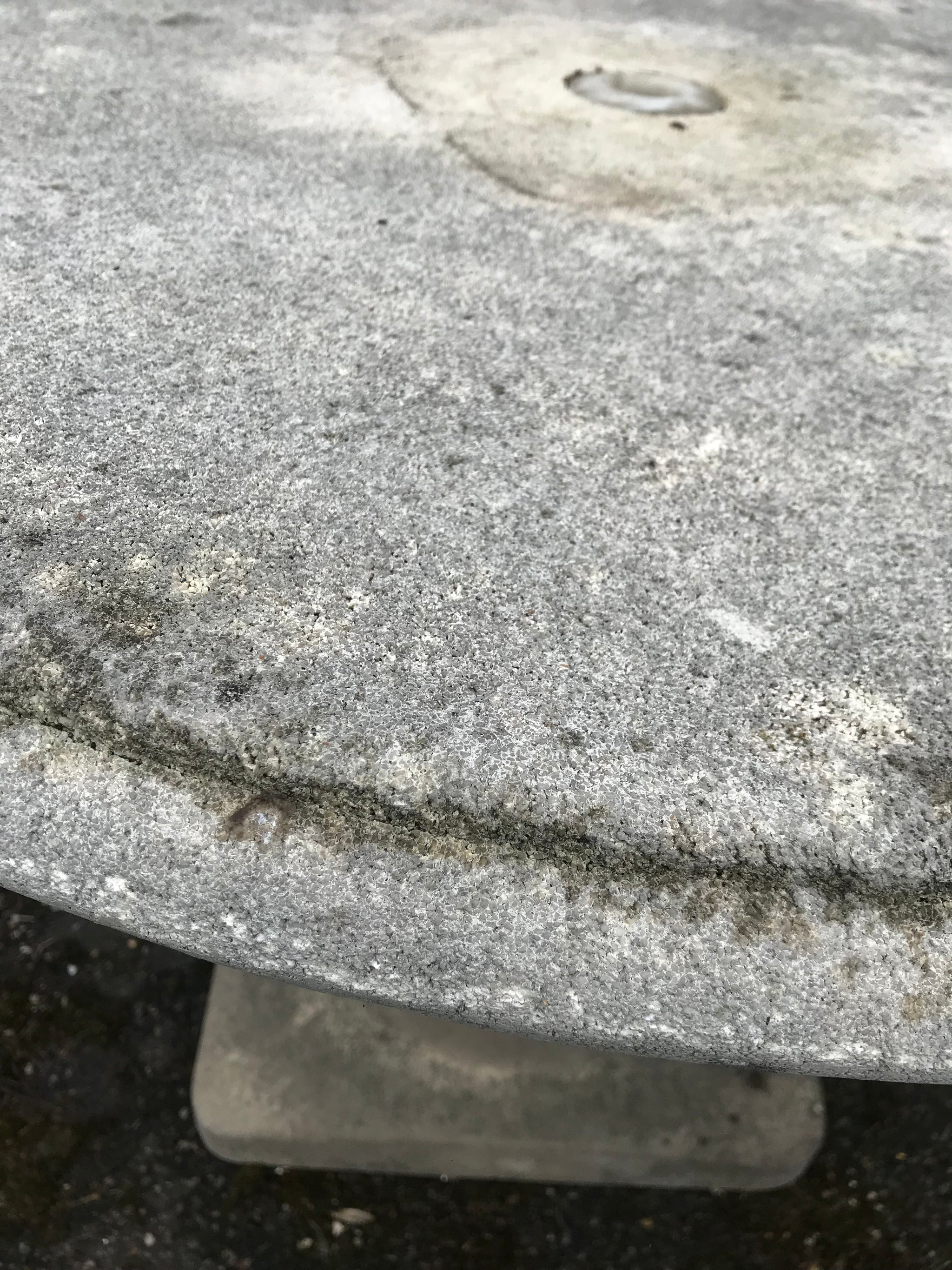 A French cast stone round top pedestal garden table by Grandon Fres