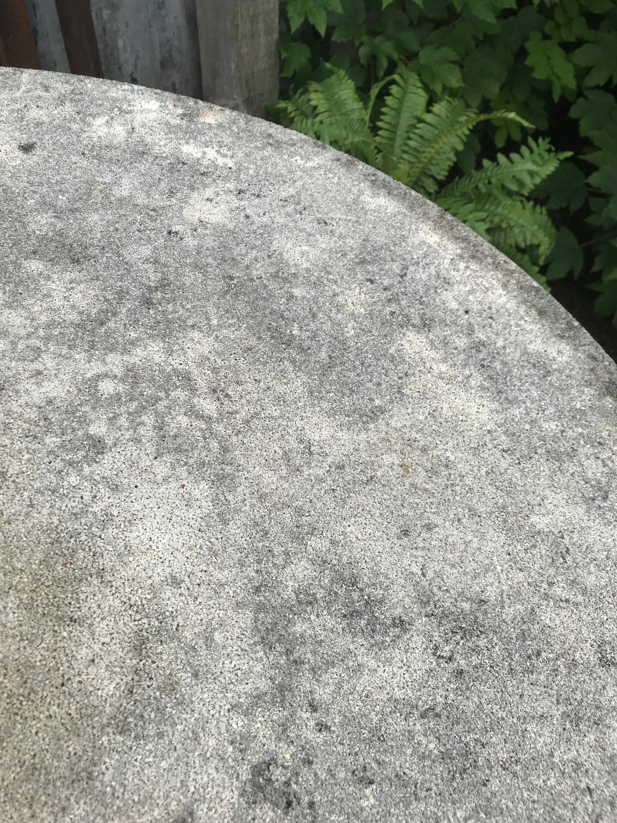 A French cast stone round top pedestal garden table by Grandon Fres