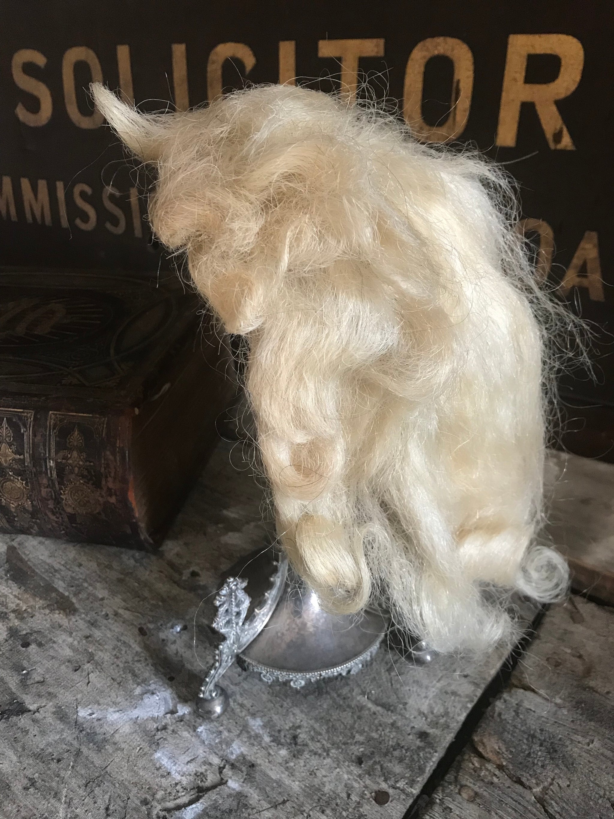 A vintage theatrical real hair white wig