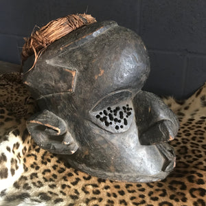 A very large 19th Century African Kuba Binji Congo helmet