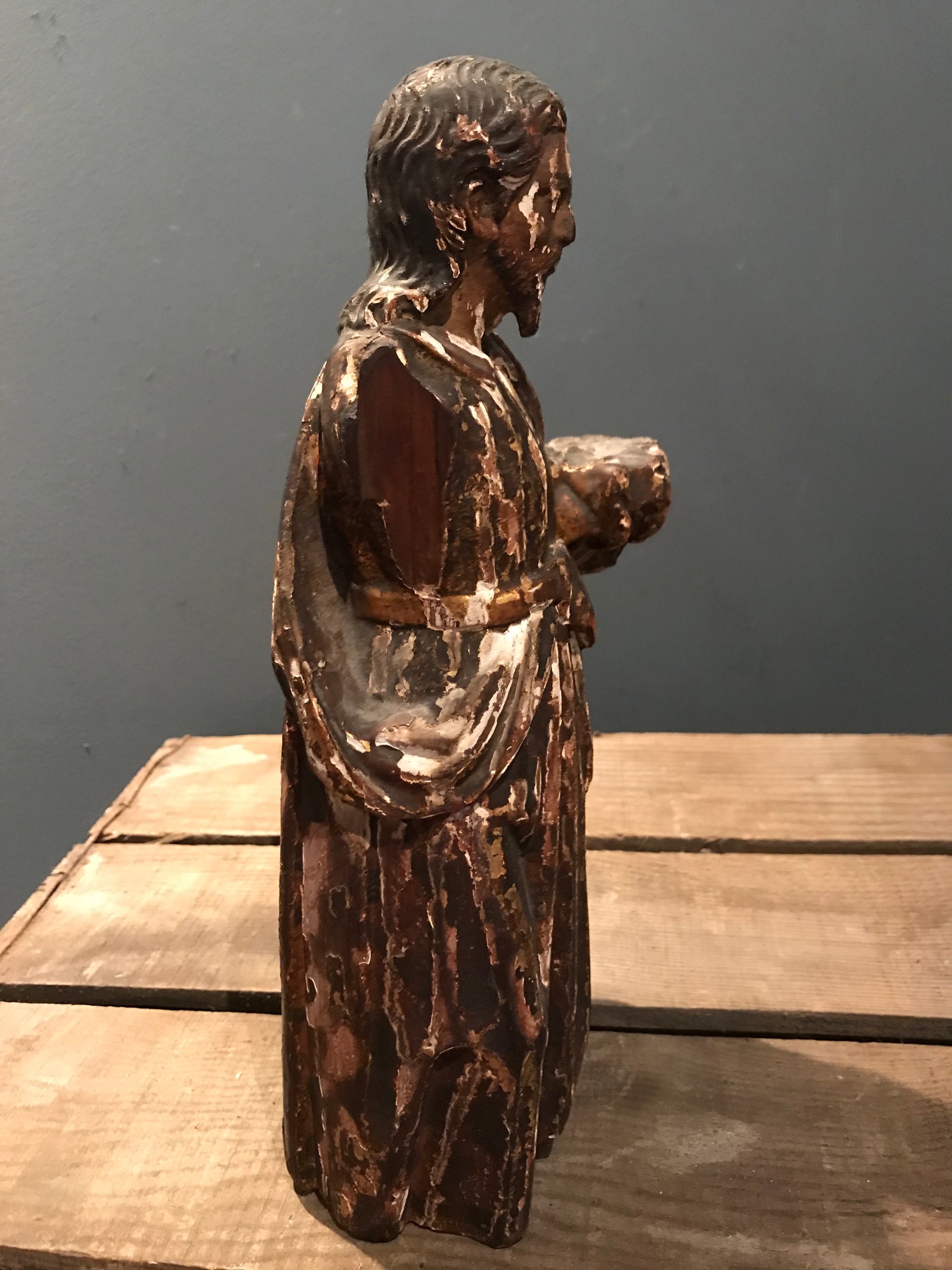 A large polychrome wooden Santos figure of Joseph