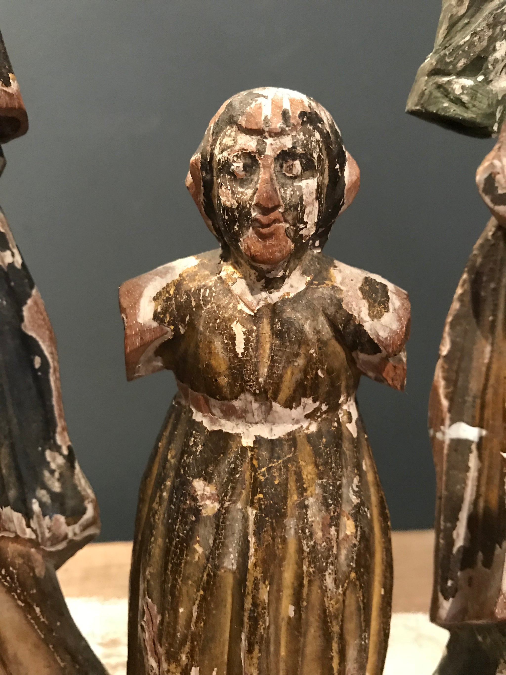 A large wooden polychrome Santos Holy Family group