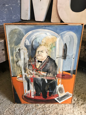 A signed modernist oil on canvas painting of Sir Winston Churchill
