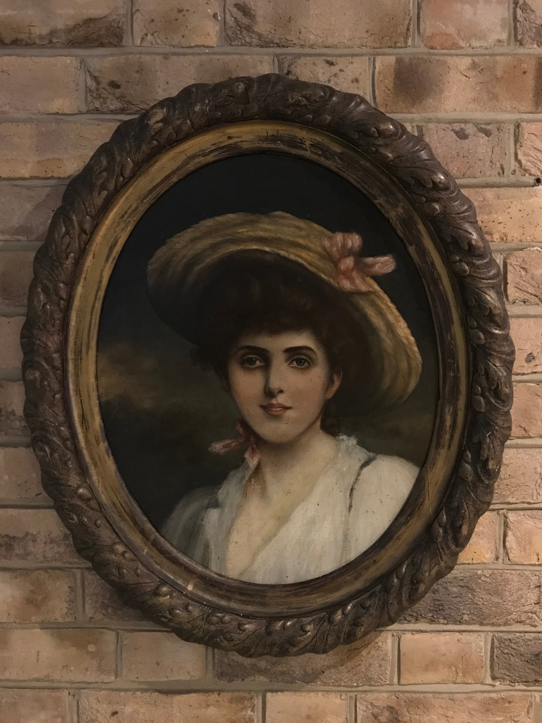 A large Oval Victorian oil painting by Charles Sillem Lidderdale