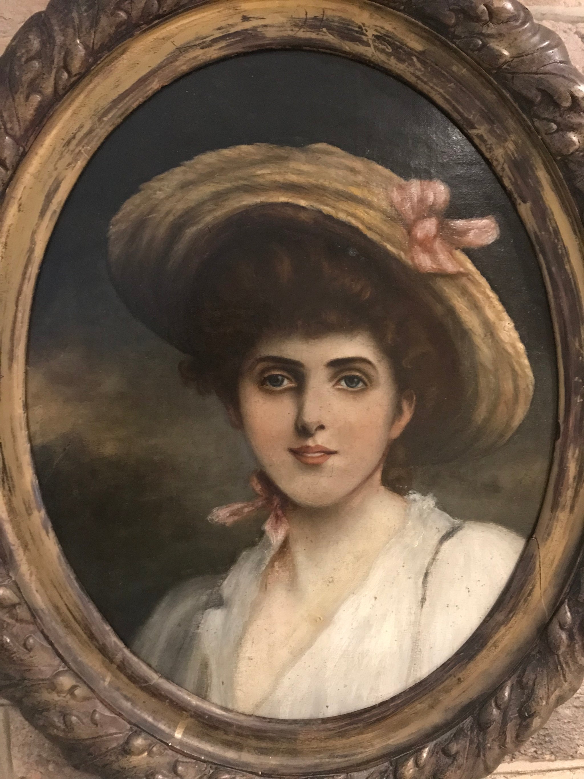 A large Oval Victorian oil painting by Charles Sillem Lidderdale