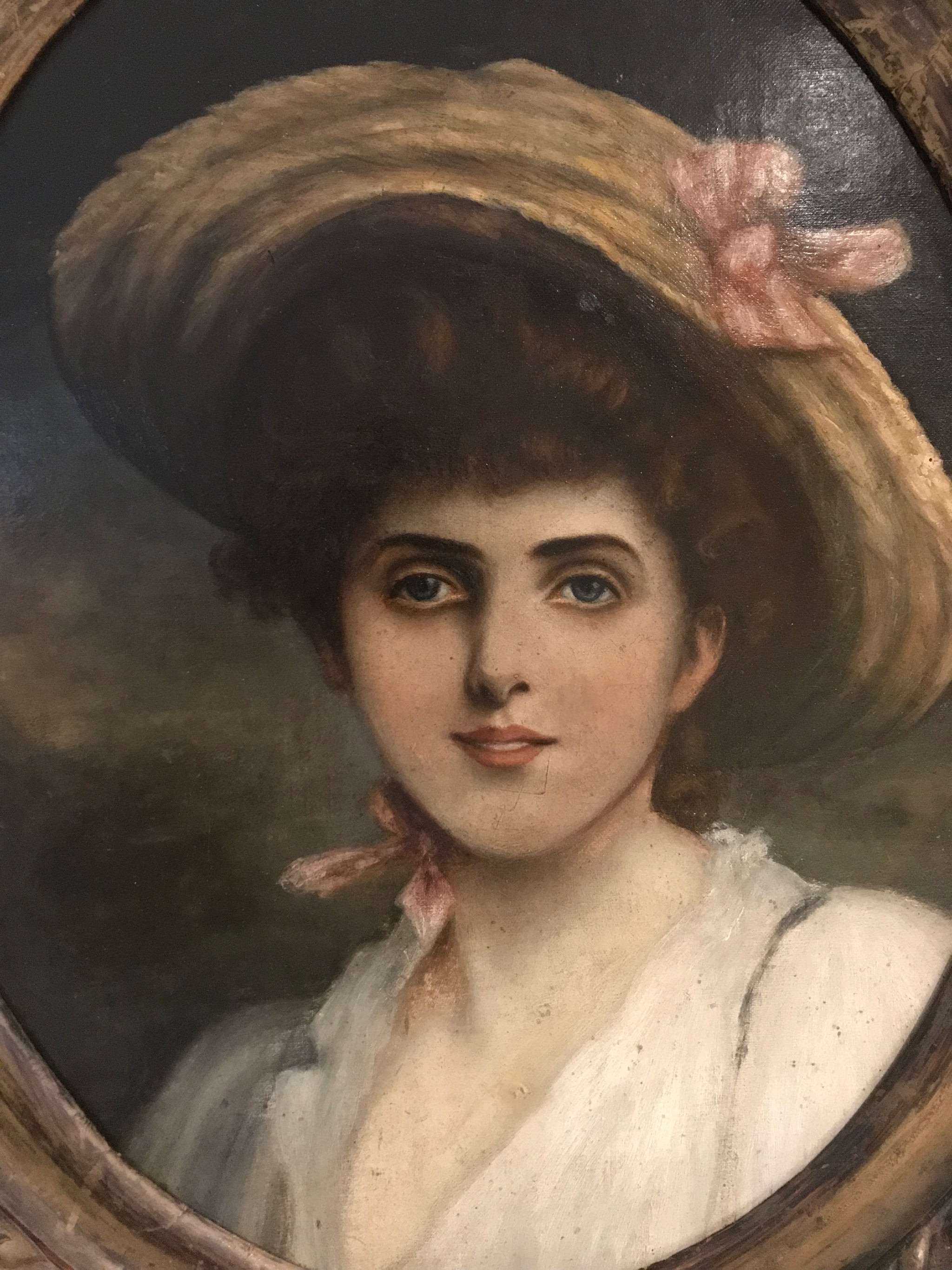 A large Oval Victorian oil painting by Charles Sillem Lidderdale