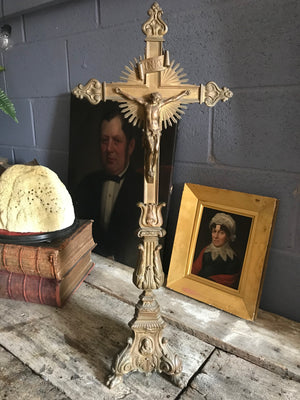 A large 19th century gilt altar crucifix
