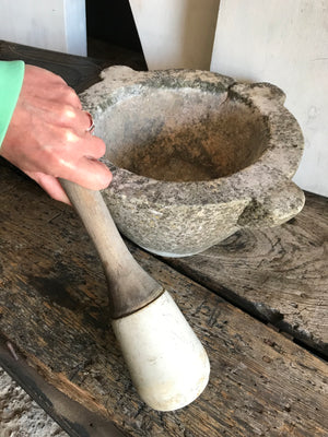 A very large marble mortar with Wedgwood pestle