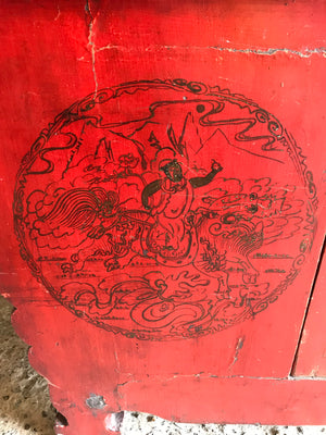 A large red Chinese temple chest