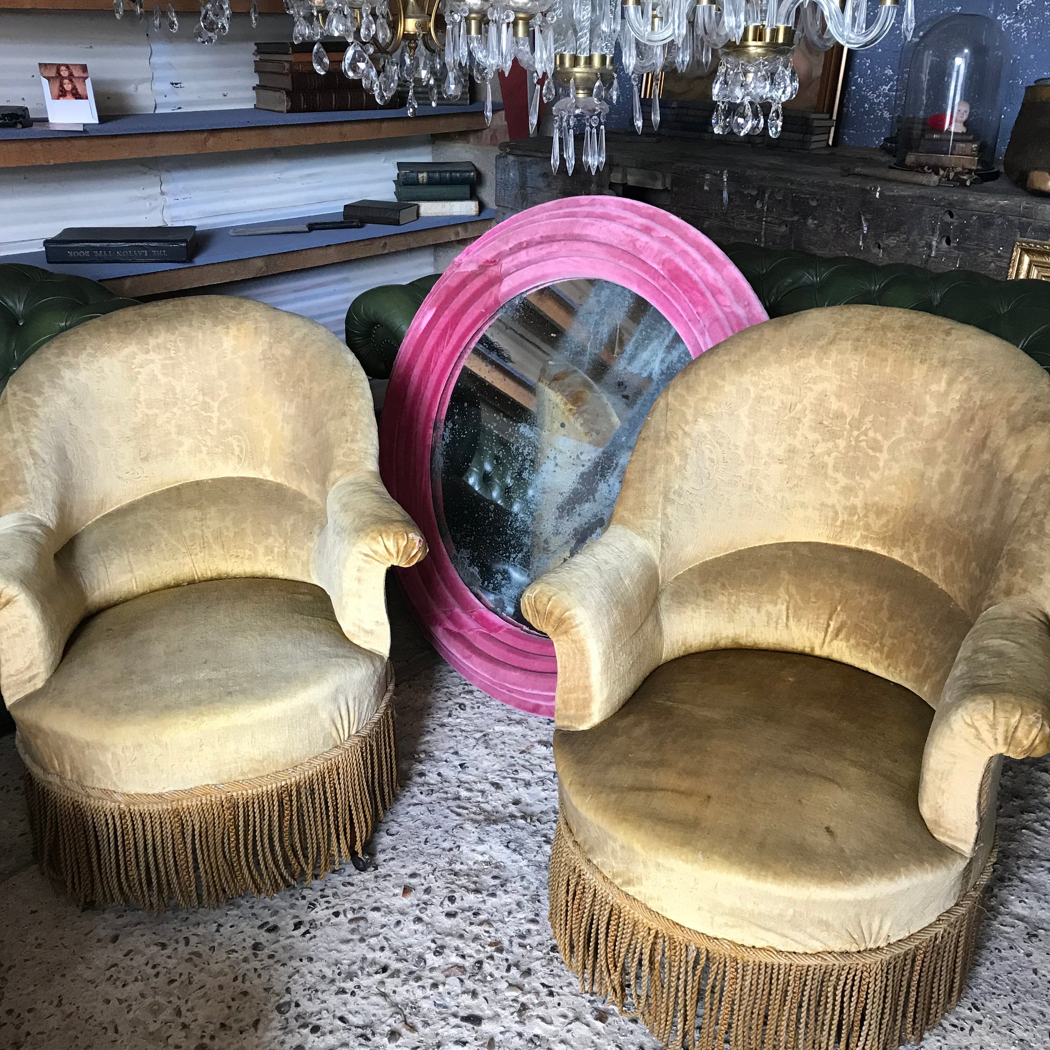 A pair of gold velvet Louis Philippe chateau or country house chairs