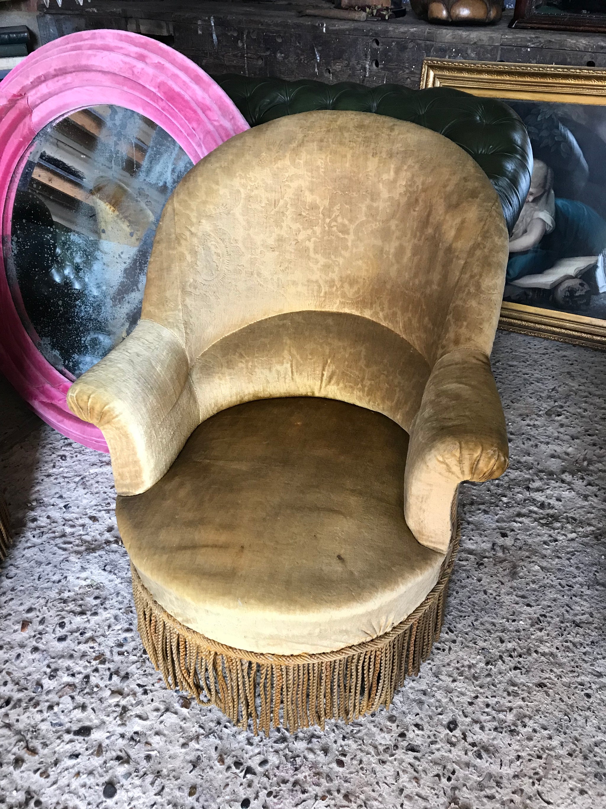 A pair of gold velvet Louis Philippe chateau or country house chairs