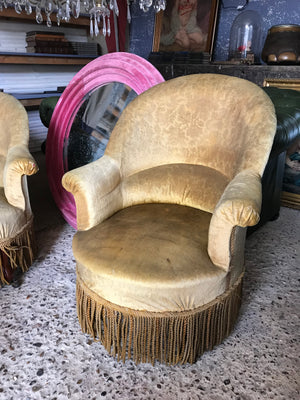 A pair of gold velvet Louis Philippe chateau or country house chairs