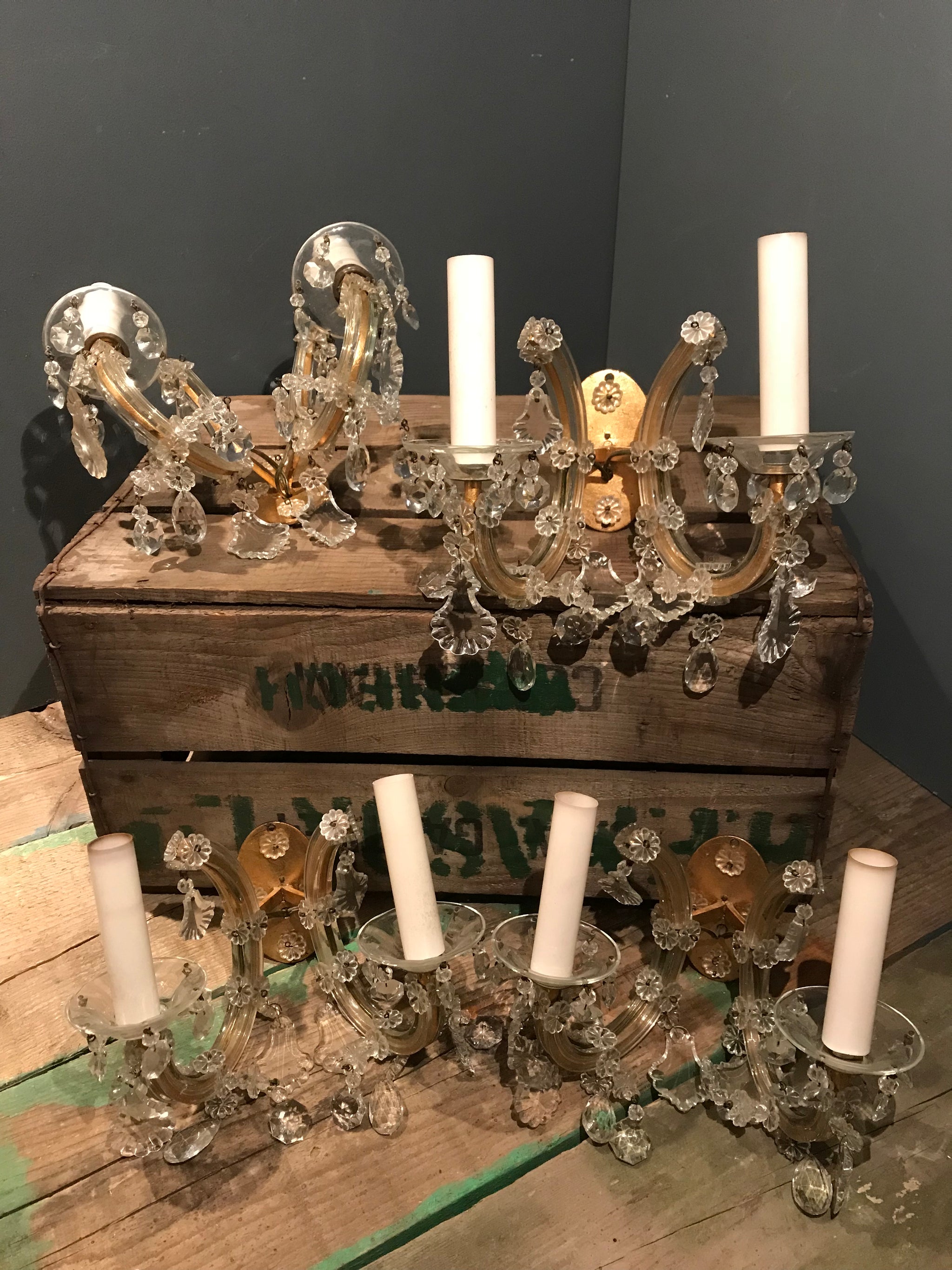 A set of 4 Marie Therese Bohemian crystal wall sconces